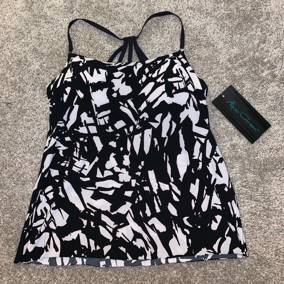BRAND NWT Aqua Green Black & White Swim top sz M - Picture 4 of 15